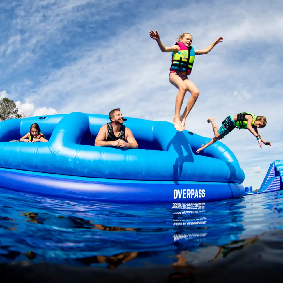 Jumping from the an Aqua Park inflatable
